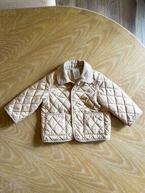Uniqlo PUFFTECH Quilted Barn Coat Jacket in Beige w/ Corduroy Collar